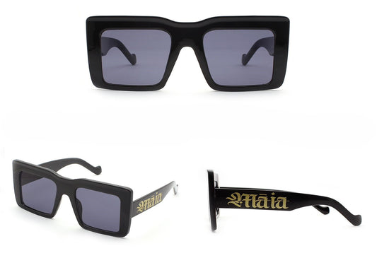 Māia Square Sunglasses with oversized frames and Māori design branding